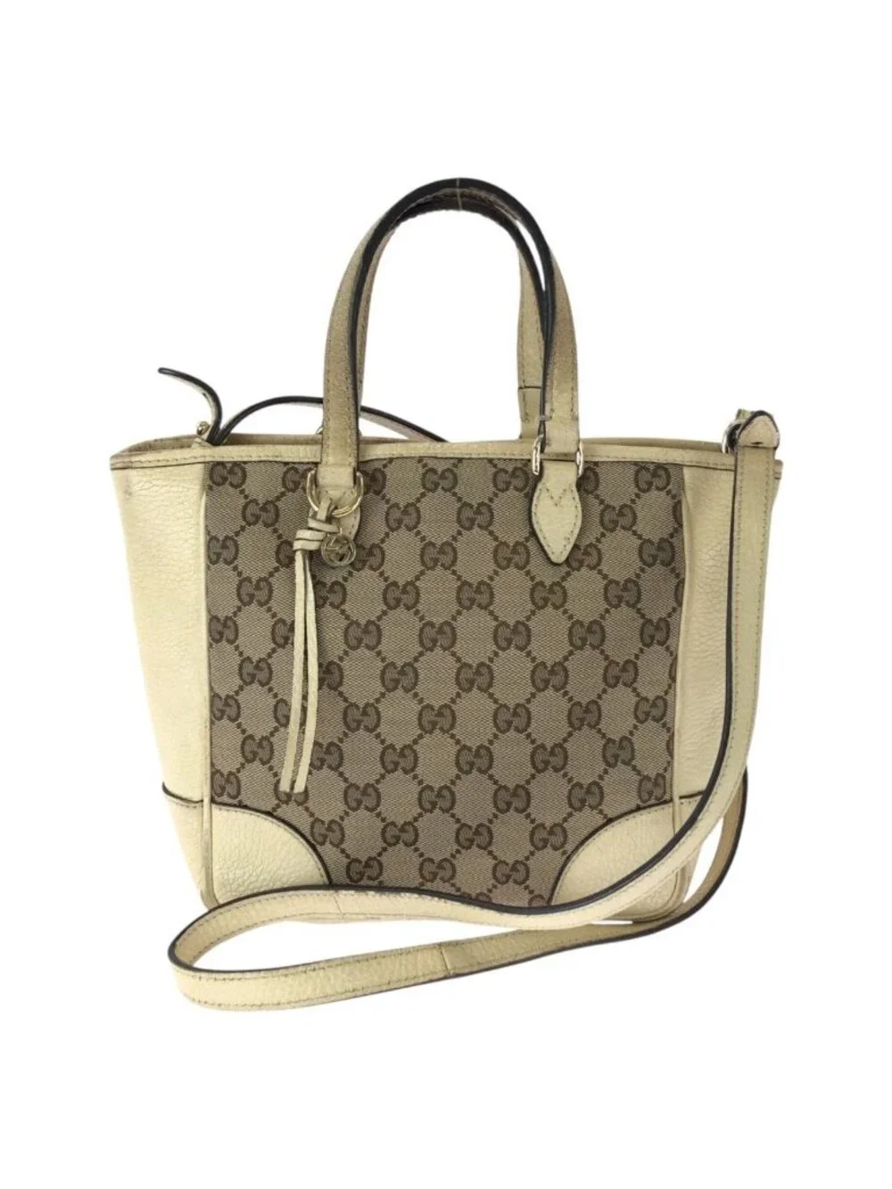Gucci 2-Way Beige Gold GG Canvas Leather Shoulder Bag